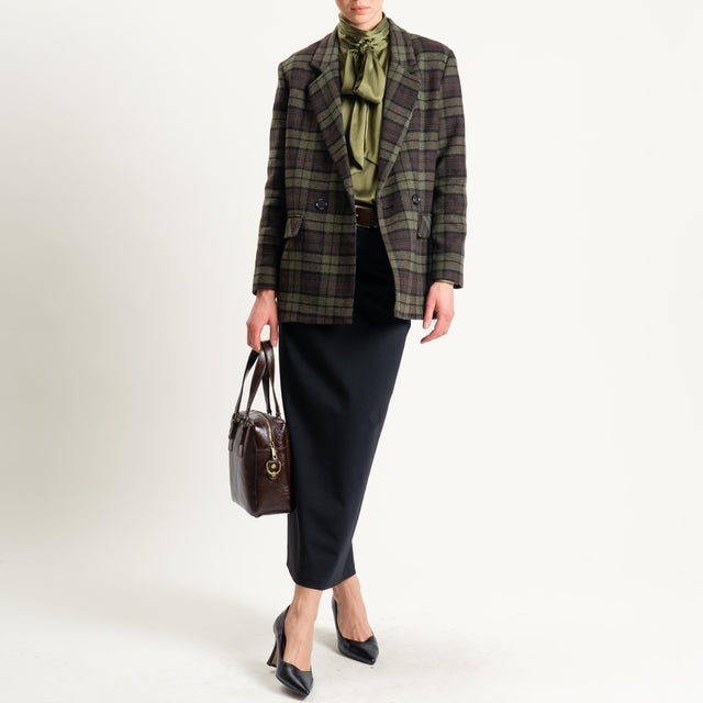 Dixie-Giacca check doppiopetto in flanelle - moro/militare