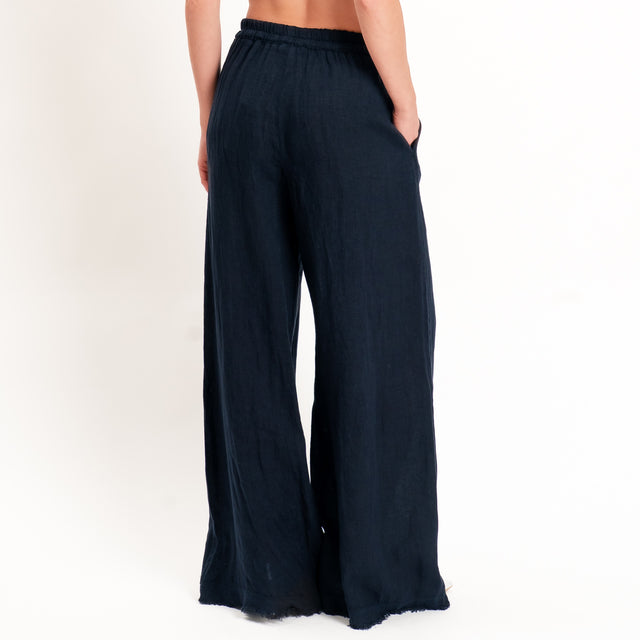 Motel-Pantalone 100% lino elastico con coulisse - blu