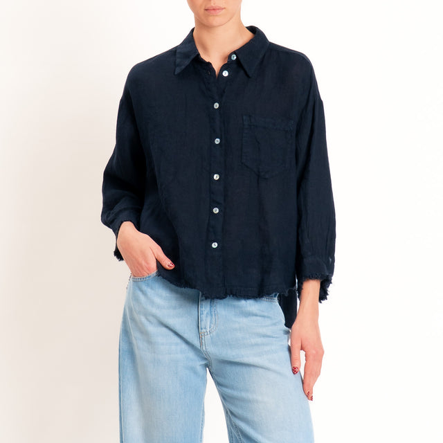Motel-Camicia 100% lino bordi sfrangiati - blu