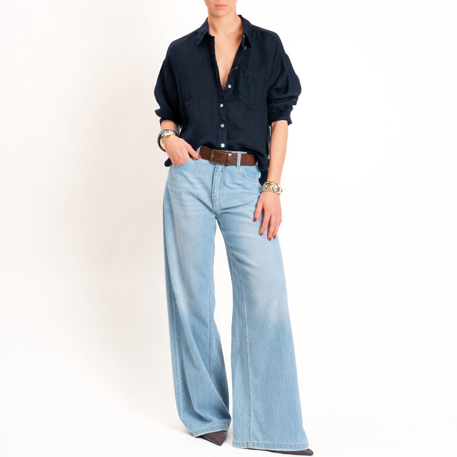 Motel-Camicia 100% lino bordi sfrangiati - blu