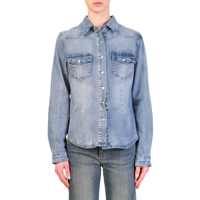 Zeroassoluto-Camicia CARLOTTA slim fit tela denim elasticizzato - denim