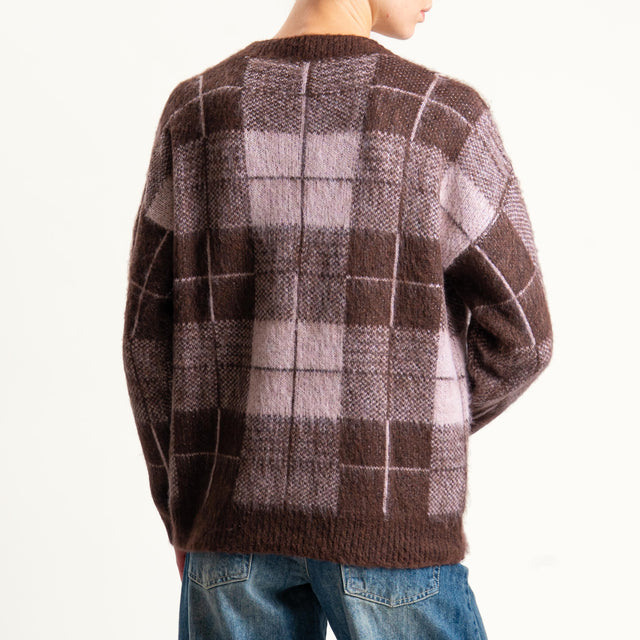 Vicolo-Maglia scollo a v fantasia misto lana - moro/rosa