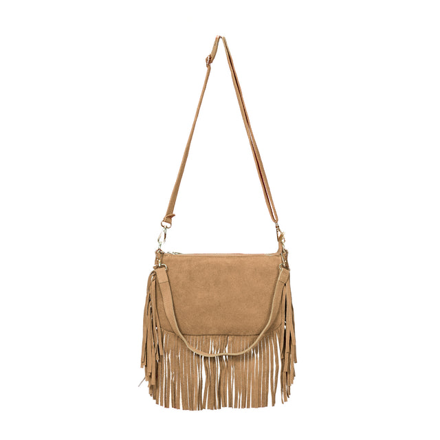 W by Whitemood-Borsa scamosciata con frange - sand