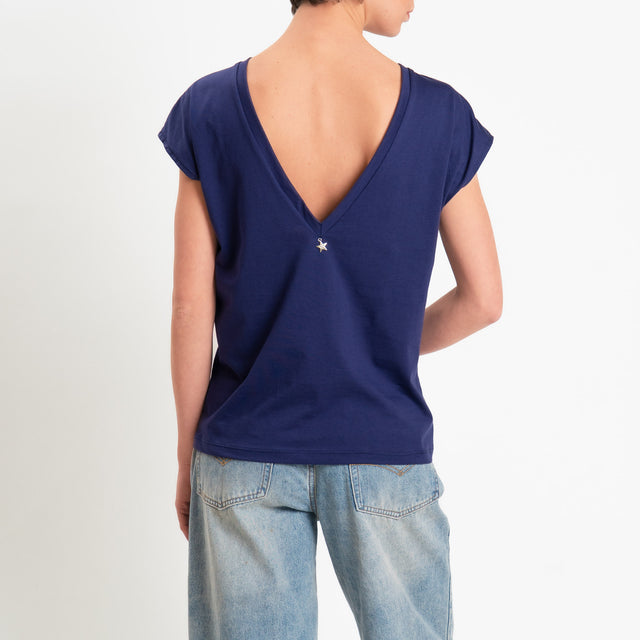 Souvenir-T-shirt scollo v dietro - blu