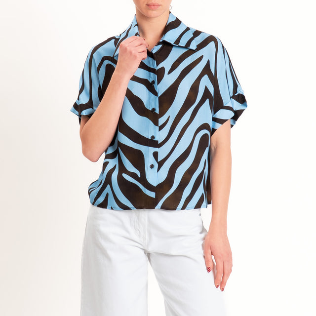 Tensione in-Camicia fantasia mezza manica - moro/celeste