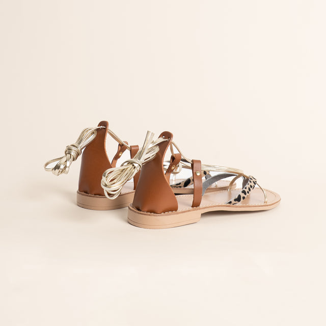 Ovyè-Sandalo alla schiava con inserto cavallino - maculato/beige