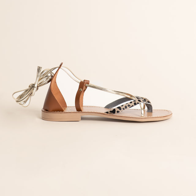 Ovyè-Sandalo alla schiava con inserto cavallino - maculato/beige
