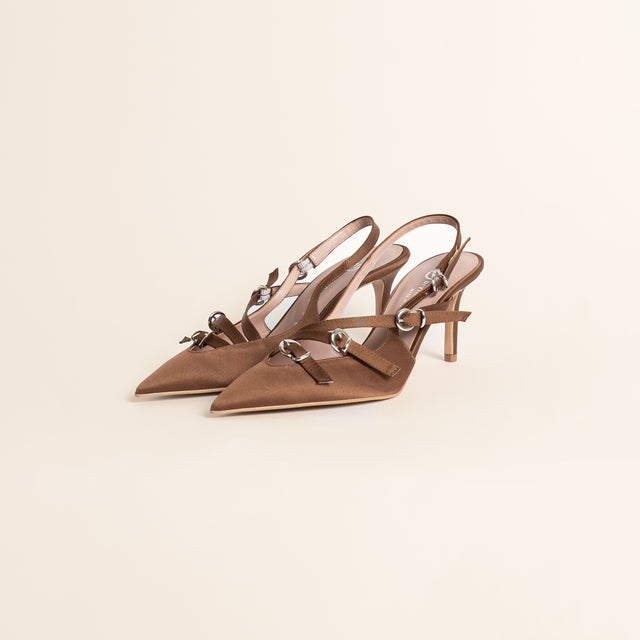 Divine Follie-Slingback raso tre fibbie - cioccolato