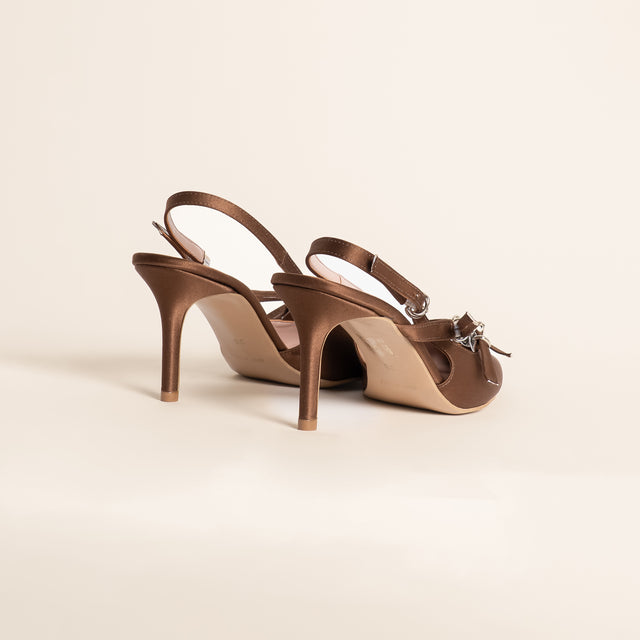 Divine Follie-Slingback raso tre fibbie - cioccolato