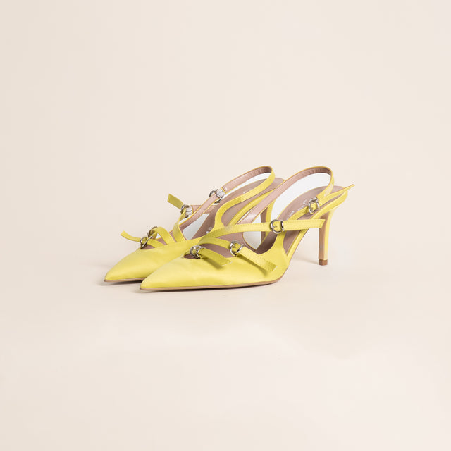 Divine Follie-Slingback raso tre fibbie - giallo