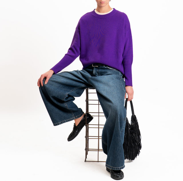 Zeroassoluto-Maglia 100% LANA SOFT bordi a coste - viola