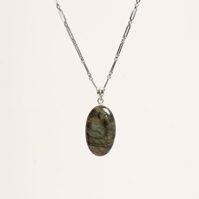 W by Whitemood-Collana pietra LABRADORITE gold - ovale verde