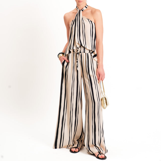 Haveone-Pantalone a righe con coulisse - sand/nero