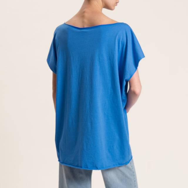 Kontatto-T-shirt smanicata taglio vivo - indaco