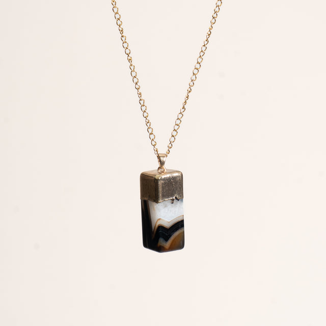 W by Whitemood-Collana pietra piccola di AGATA rettangolare - brown