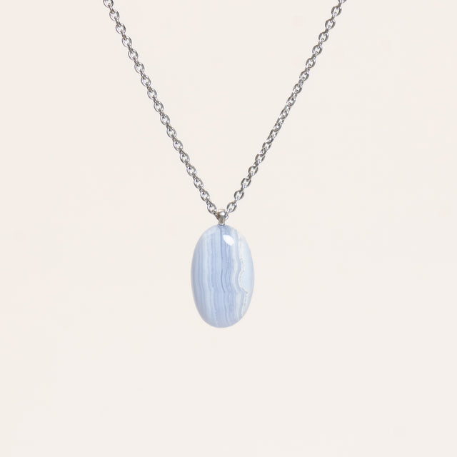 W by Whitemood-Collana pietra AGATA BLU LACE - ovale azzurro/natural