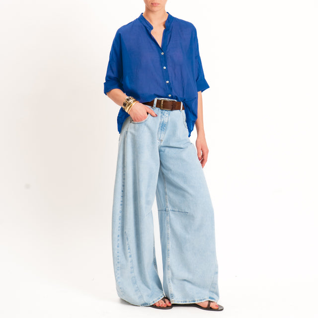 Haveone-Camicia mussola collo coreana - bluette