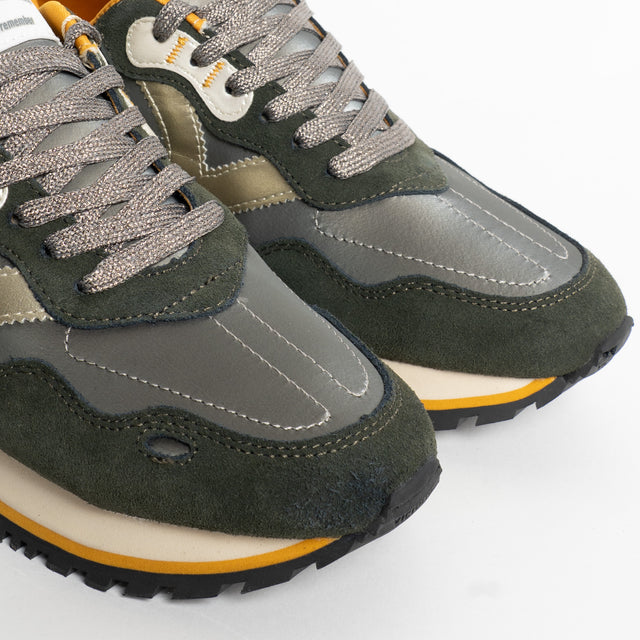 Victoria-Sneakers effetto camoscio e pelle laminat - kaki/piombo