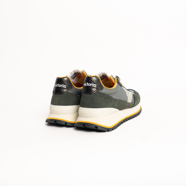 Victoria-Sneakers effetto camoscio e pelle laminat - kaki/piombo