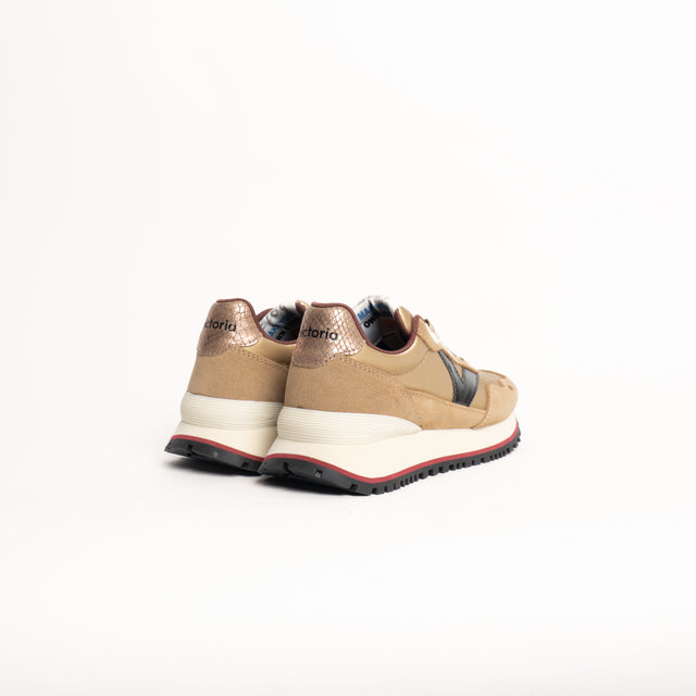 Victoria-Sneakers effetto camoscio e pelle laminat - oro/nero