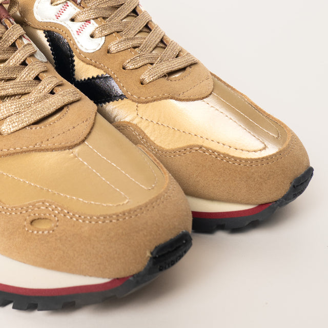 Victoria-Sneakers effetto camoscio e pelle laminat - oro/nero