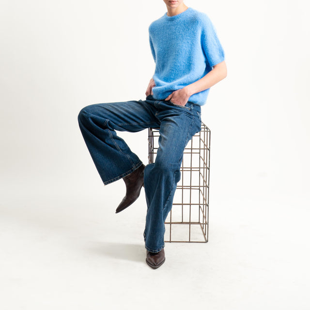 Zeroassoluto-Maglia girocollo mezza manica BABY ALPACA SUPERFINE ELASTICIZZATA - azzurro