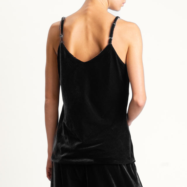 Wu'side-Top velluto con fodera fantasia - nero