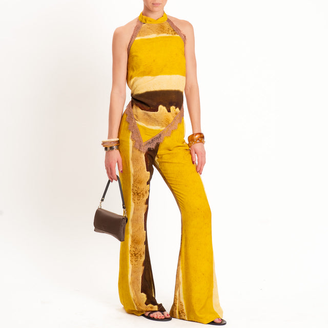 Haveone-Pantalone tie dye elastico in vita - senape/moro