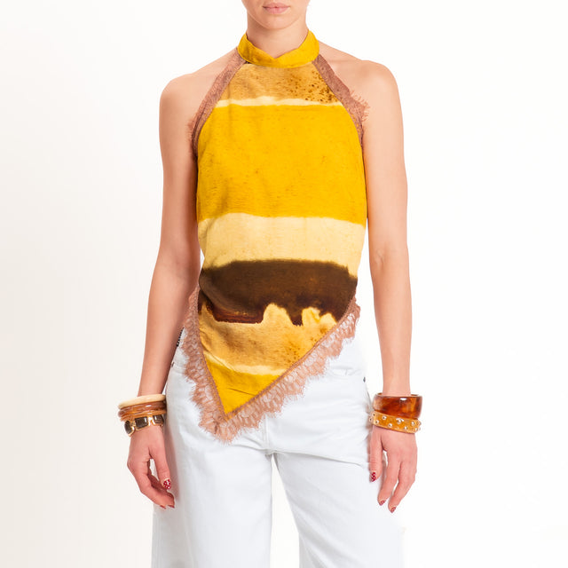 Haveone-Top tie dye con pizzo - senape/moro
