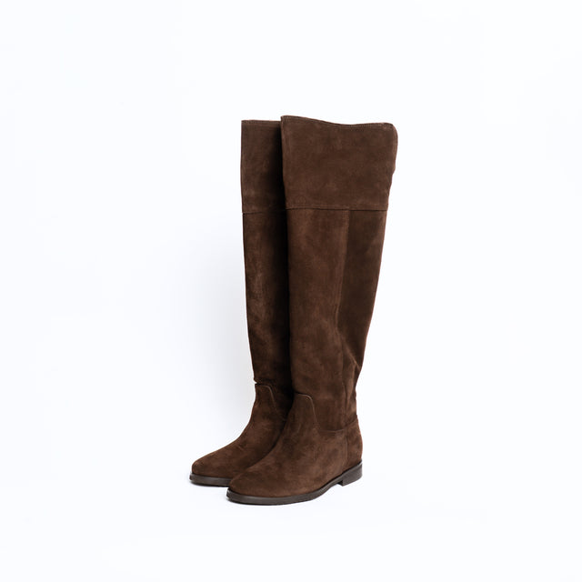 Divine Follie-Stivale in camoscio con zip laterale - moro
