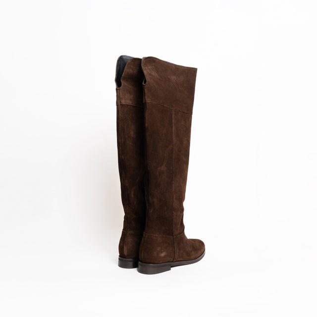 Divine Follie-Stivale in camoscio con zip laterale - moro