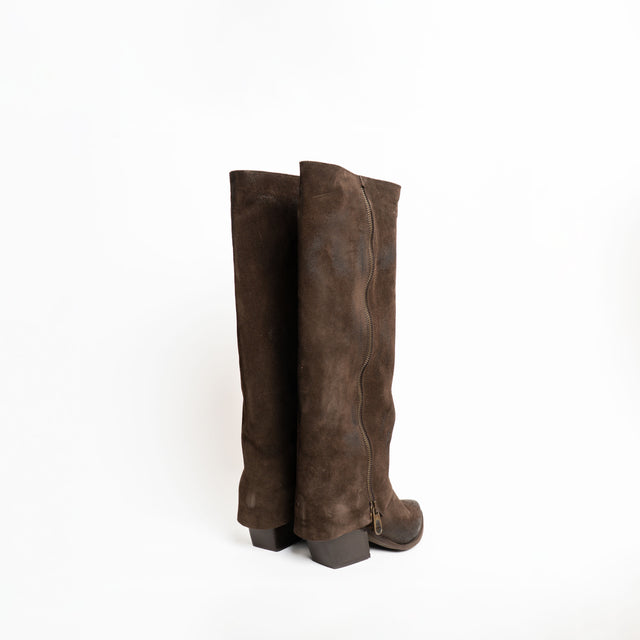 Divine Follie-Stivale in camoscio con reverse - moro