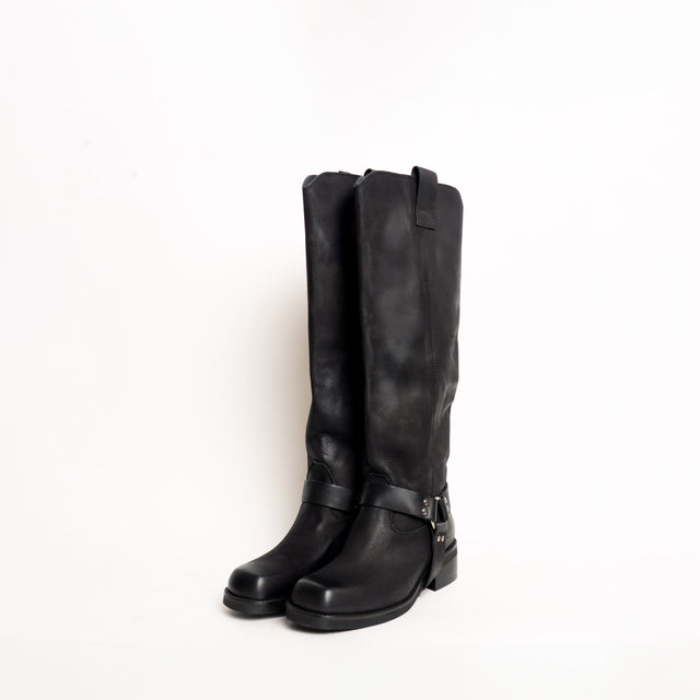 Divine Follie-Biker in nabuk con cinturino - nero