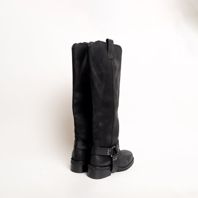 Divine Follie-Biker in nabuk con cinturino - nero