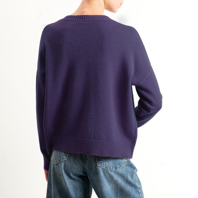 Zeroassoluto-Maglia scatola girocollo riga centrale - uva