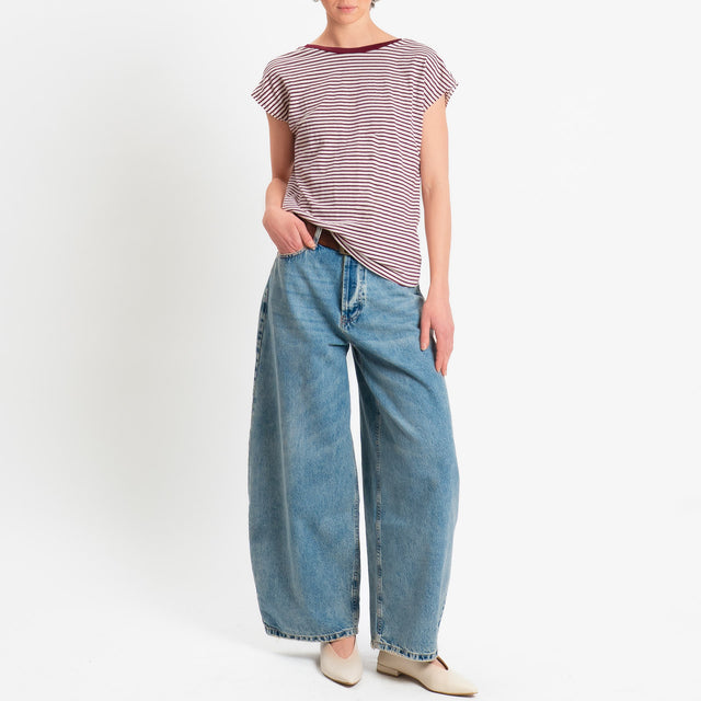 Souvenir-T-shirt a righe scollo v dietro - panna/bordeaux