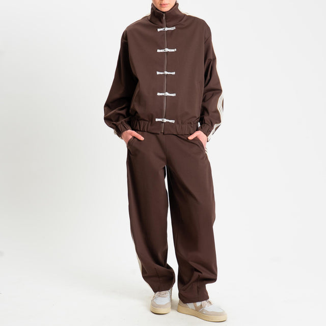 Motel-Pantalone barrel banda laterale punto milano - moro/burro