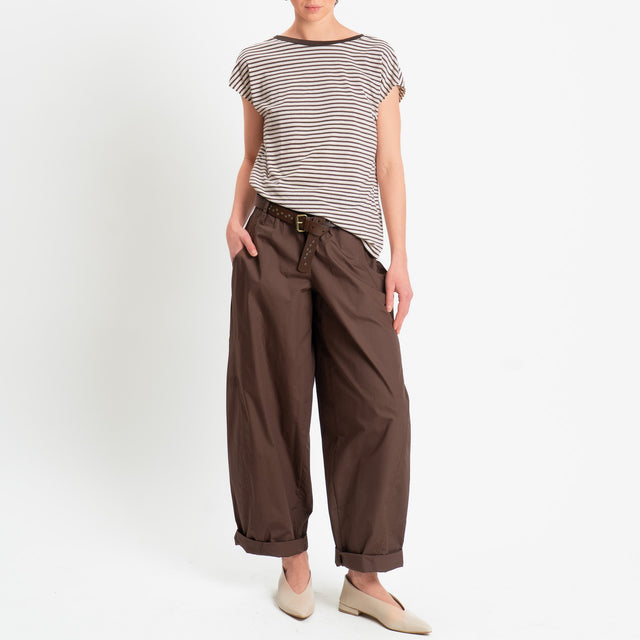 Souvenir-T-shirt a righe scollo v dietro - panna/cioccolato