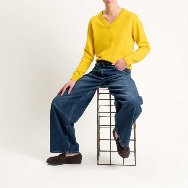 Tensione in-Maglia scollo v misto cashmere - giallo
