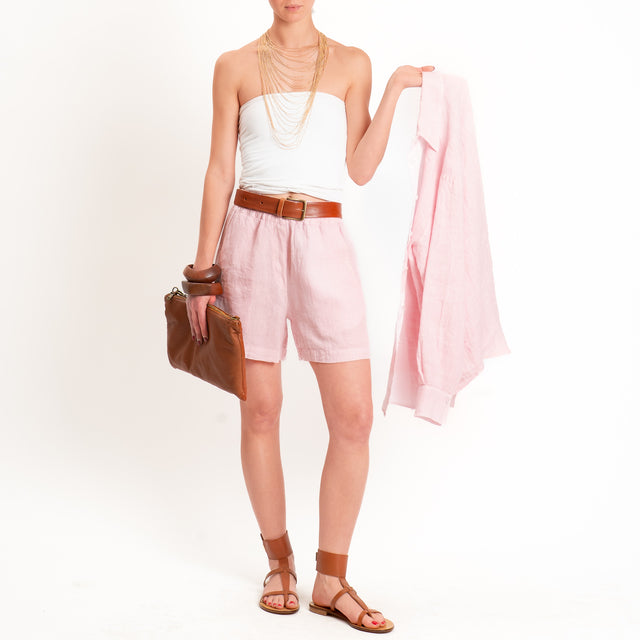 Zeroassoluto-Shorts elastico in vita 100% lino premium washed- light pink