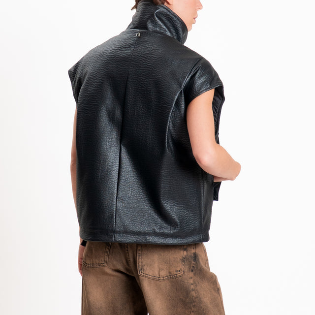 Dixie-Gilet similpelle martellata con tasche - nero