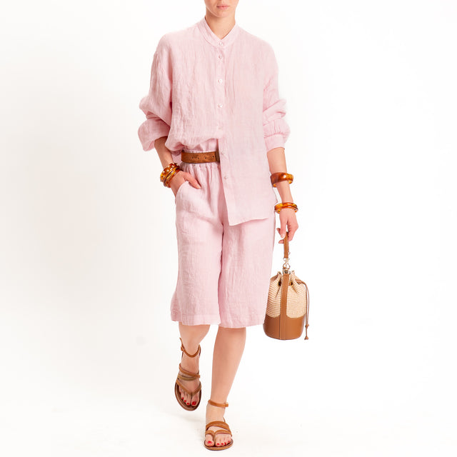 Zeroassoluto-Bermuda elastico in vita 100% lino premium washed- light pink