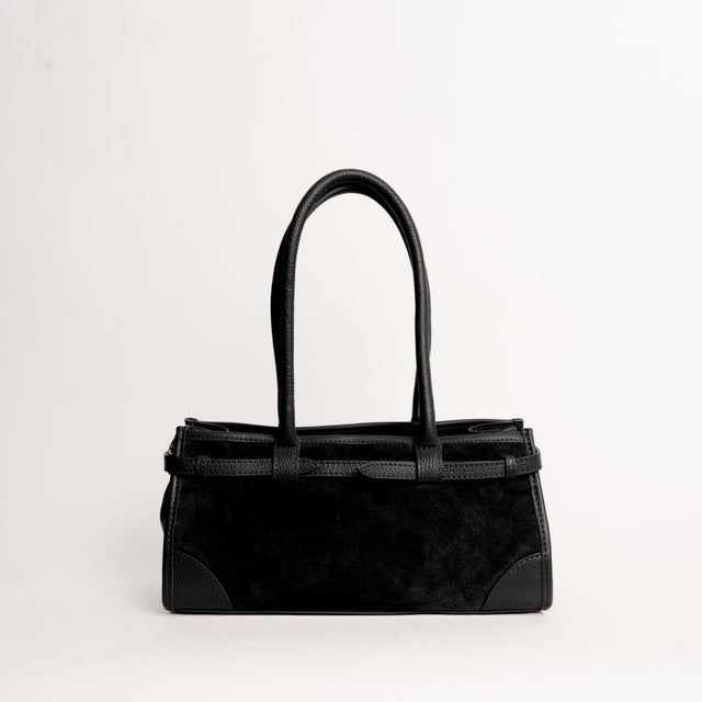 W by whitemood- Borsa a spalla soft baguette scamosciata - Nero
