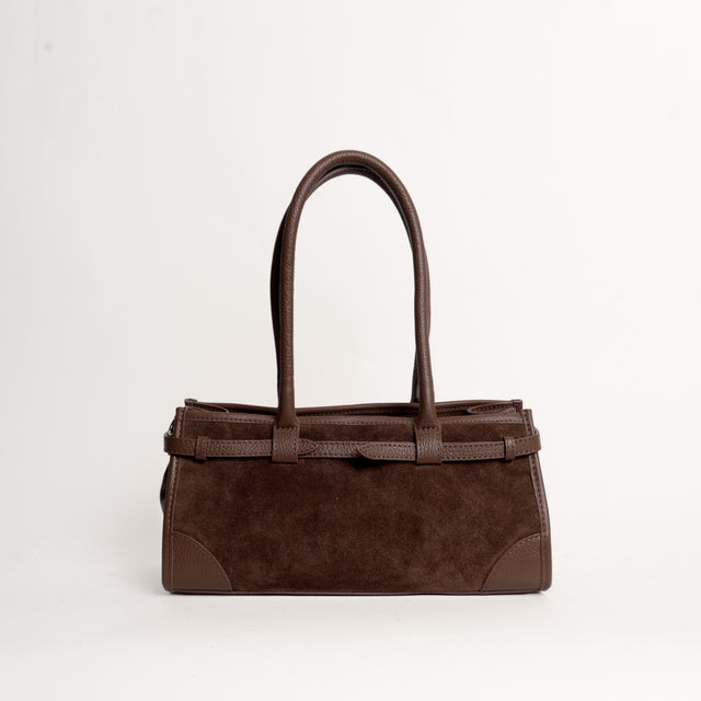W by whitemood- Borsa a spalla soft baguette scamosciata - moro