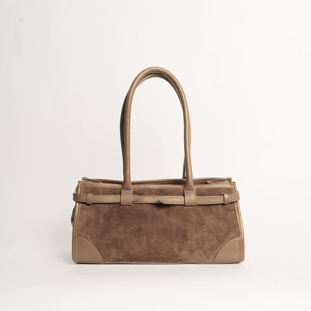 W by whitemood- Borsa a spalla soft baguette scamosciata - taupe