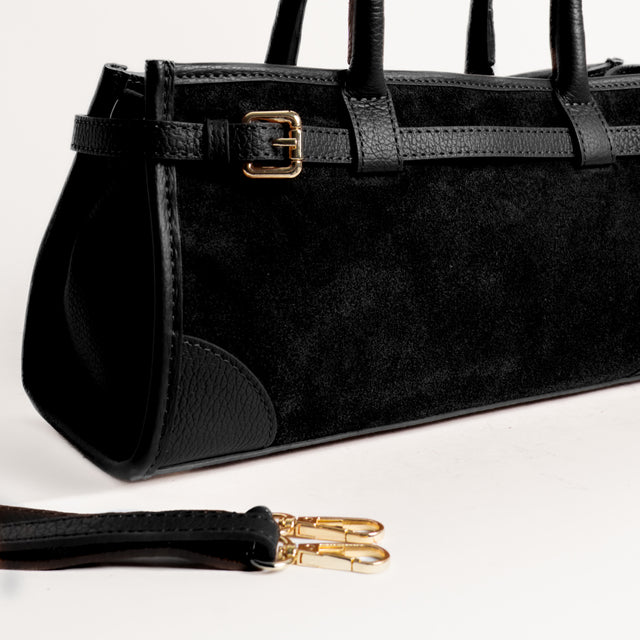 W by whitemood- Borsa a spalla soft baguette scamosciata - Nero