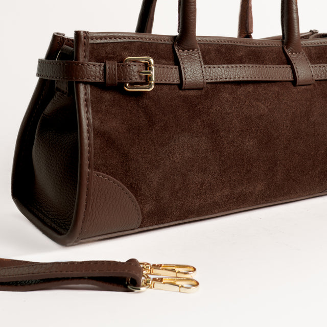 W by whitemood- Borsa a spalla soft baguette scamosciata - moro