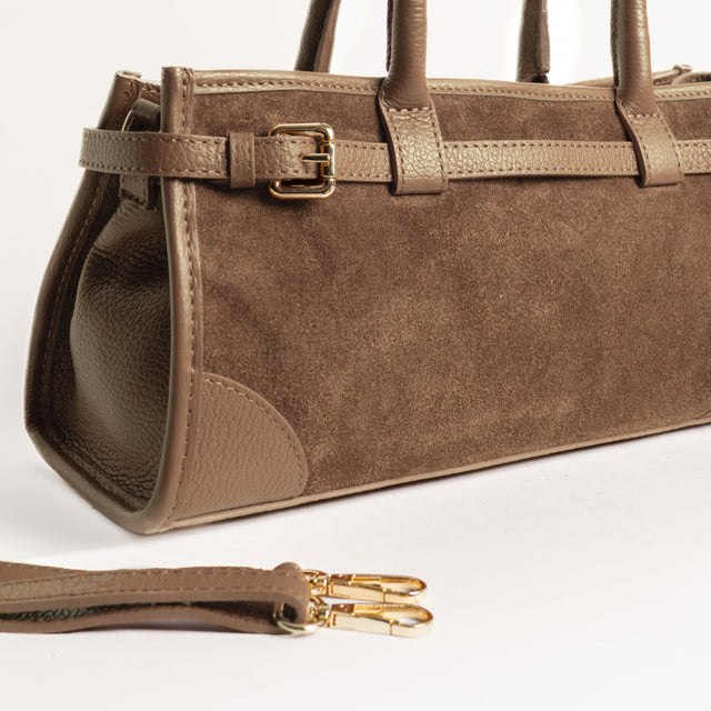 W by whitemood- Borsa a spalla soft baguette scamosciata - taupe