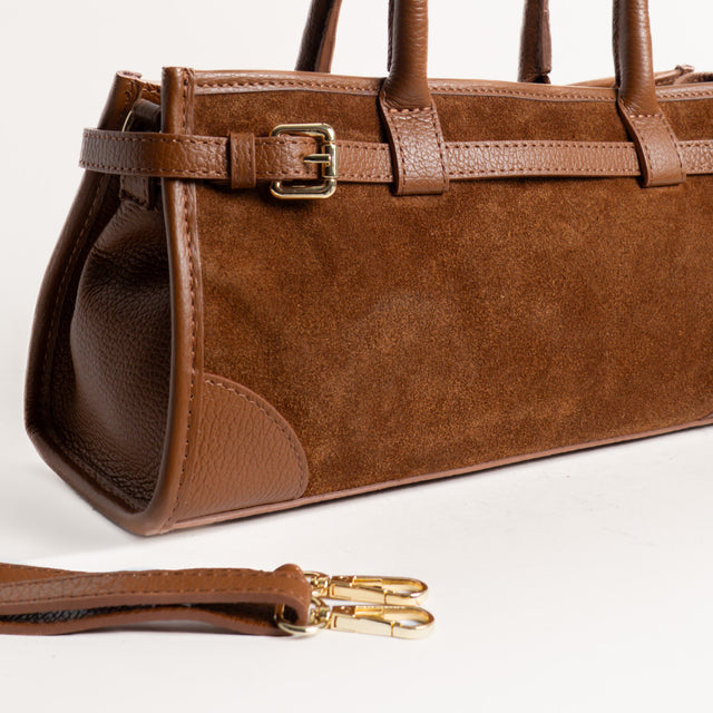 W by whitemood- Borsa a spalla soft baguette scamosciata - cuoio