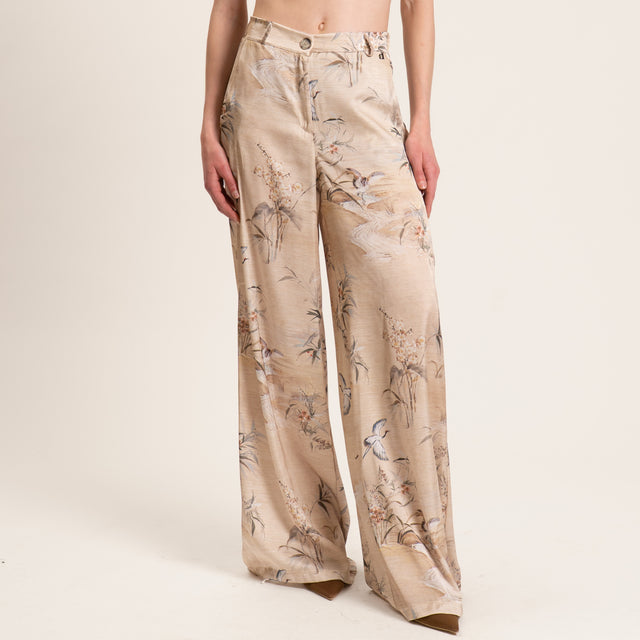 Dixie-Pantalone fantasia elastico dietro - sabbia/latte/verde